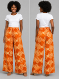 Orange & Cream Wide-Leg Palazzo Pants - Handcrafted African Wax Print
