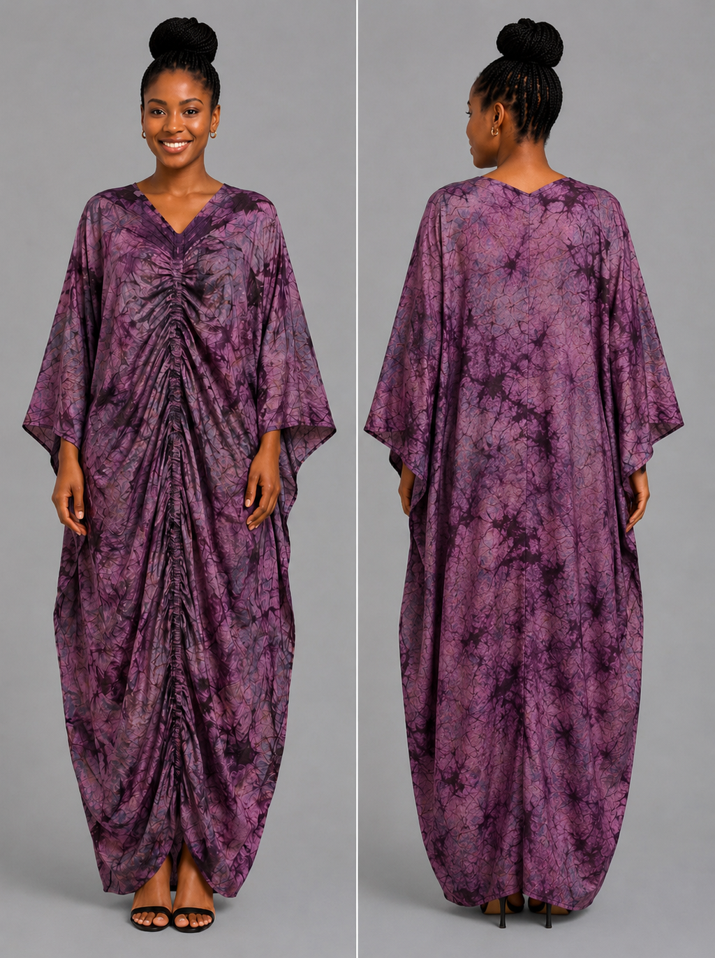 Orchid Purple & Deep Plum Draped Bubu Gown - African-inspired tie-dye print