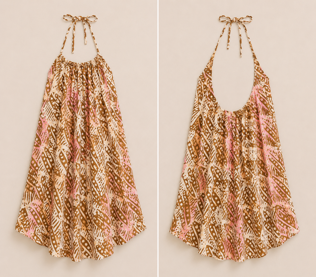 Mocha & Blush Halter Swing Dress – African abstract-inspired print