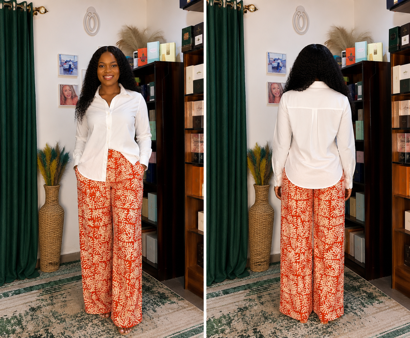 Orange Botanical Wide-Leg Pants – African Inspired print