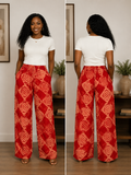 Ruby Red & Peach Wide-Leg Pants – African-inspired Prints