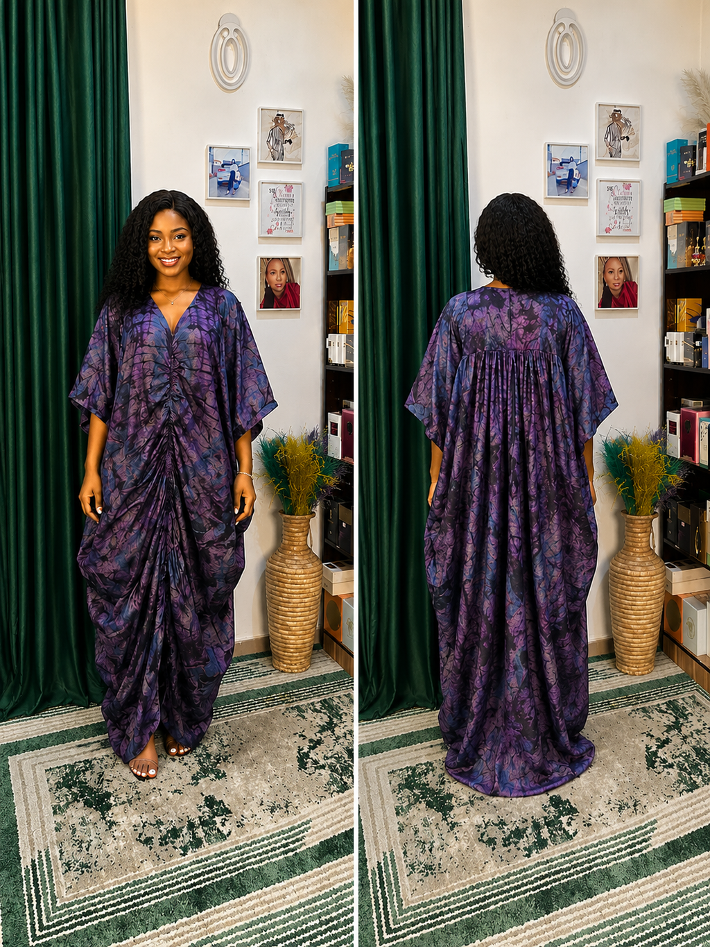 Purple Abstract Draped Bubu Gown – African inspired print
