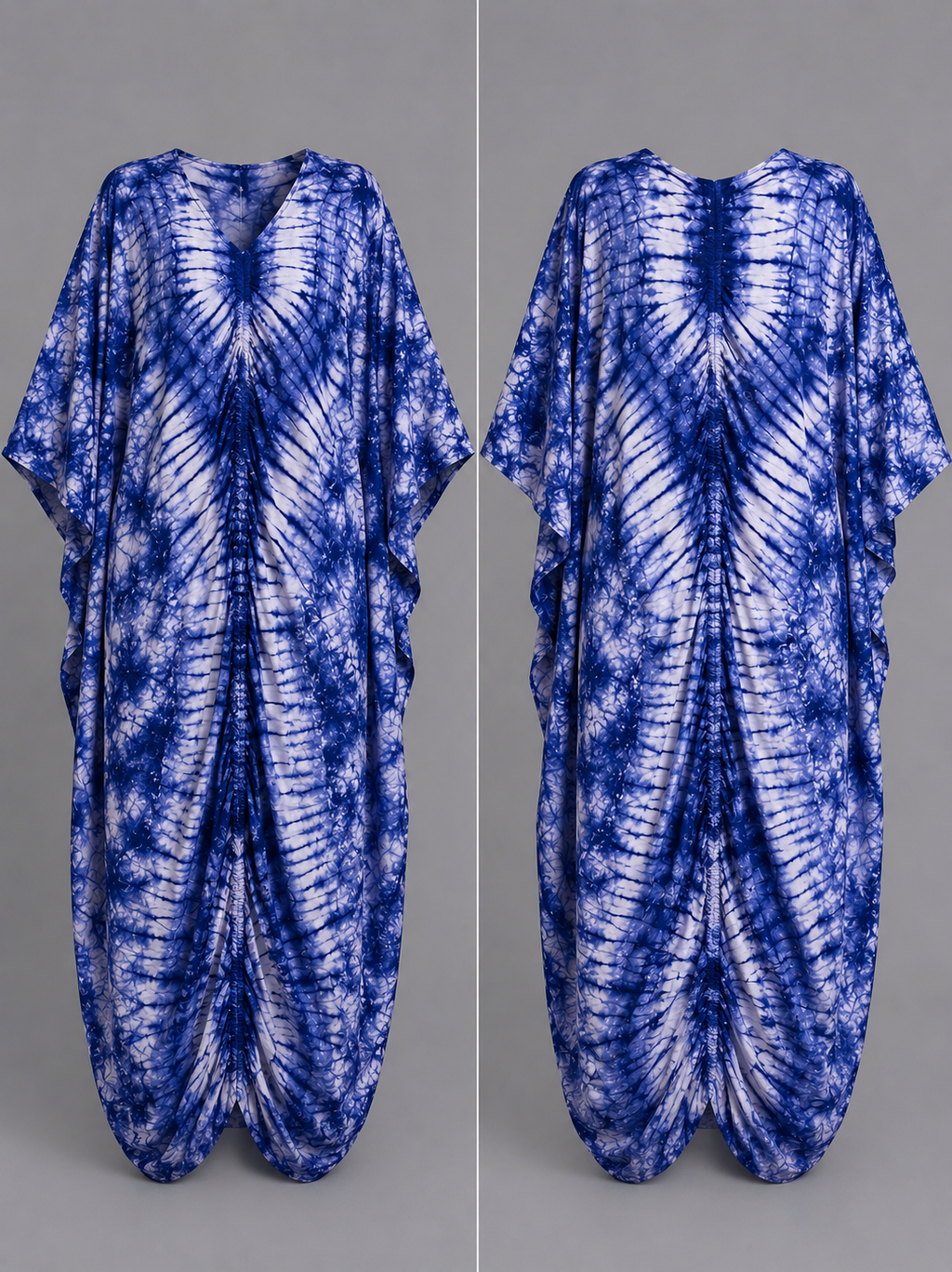 Royal Blue & White Draped Bubu Gown – African-inspired tie-dye print