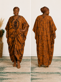 Bronze & Black Draped Bubu Gown – African tie-dye inspired print