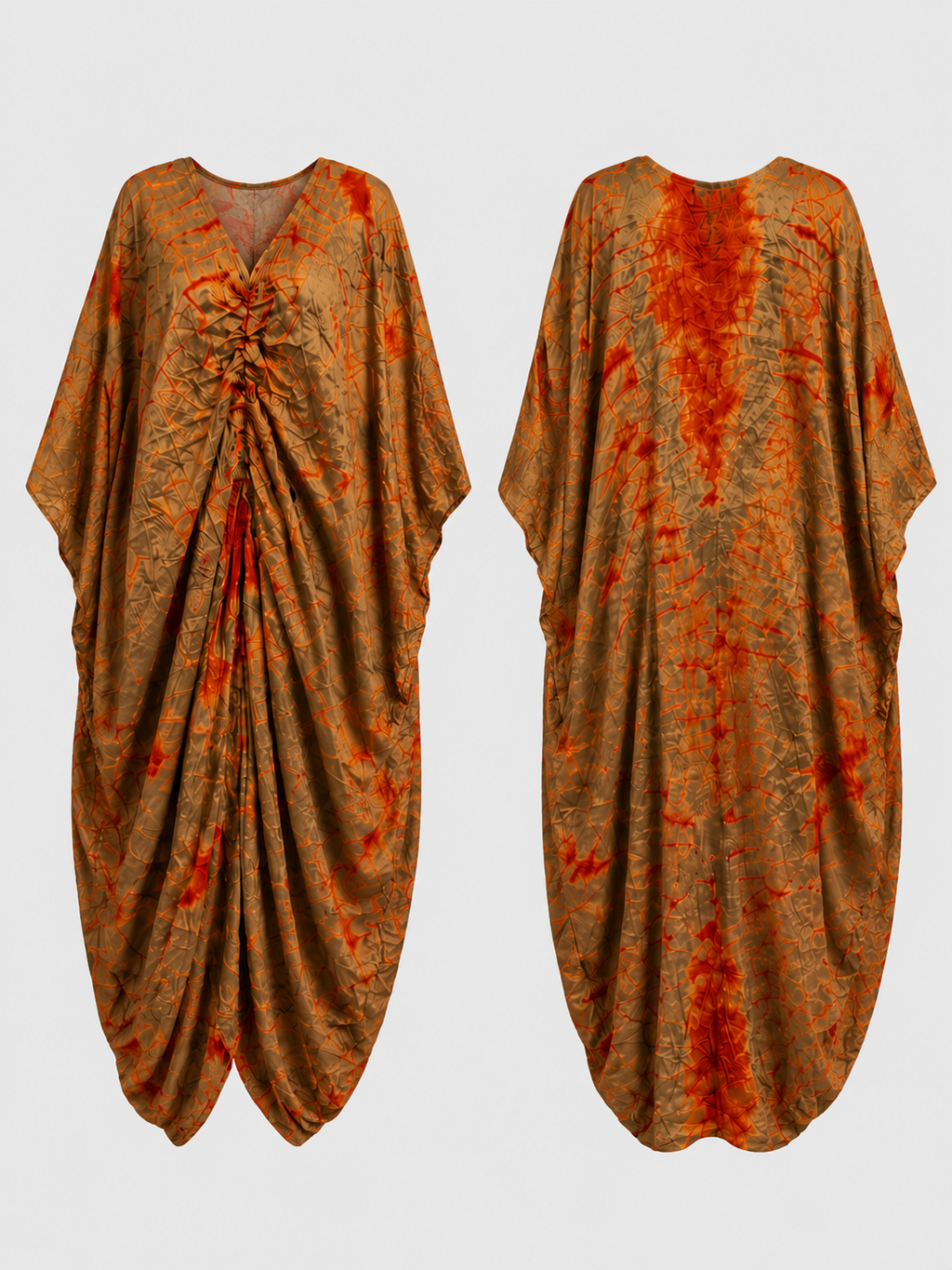 Olive Brown & Burnt Orange Draped Bubu Gown – African abstract print