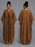 Mocha Brown & Burnt Orange Draped Bubu Gown – African-inspired print