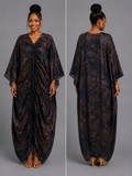 Midnight Navy & Bronze Draped Bubu Gown – African-inspired print