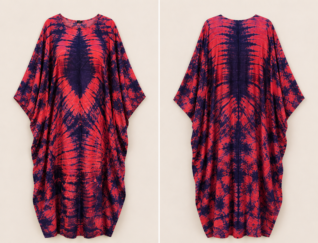 Fuchsia Pink & Indigo Flowing Bubu Gown – African tie-dye inspired print