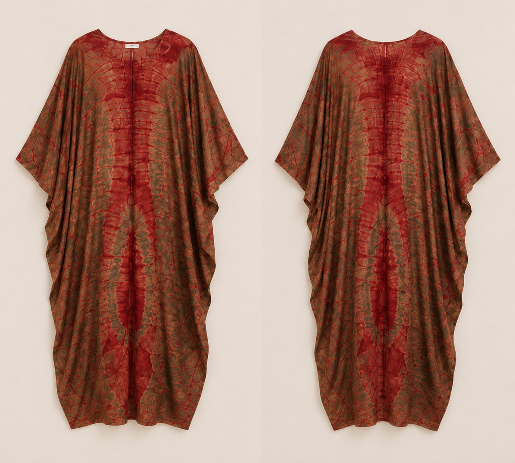 Rust & Bronze Flowing Bubu Gown – African tie-dye inspired print