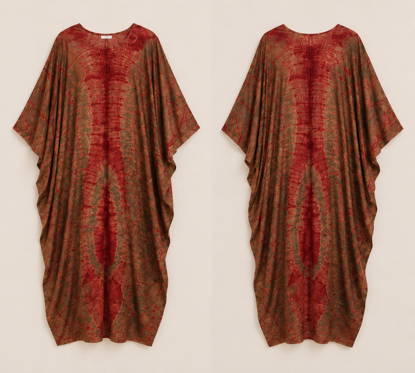 Rust & Bronze Flowing Bubu Gown – African tie-dye inspired print
