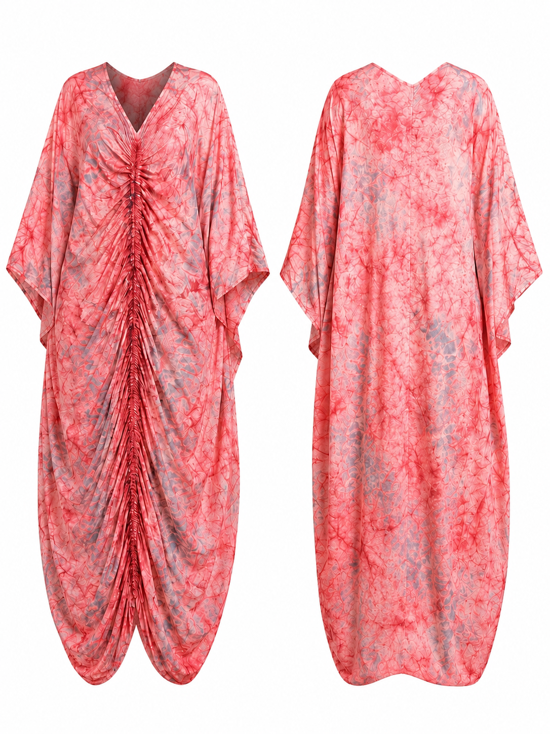 Coral Pink & Silver Grey Draped Bubu Gown – African-inspired print