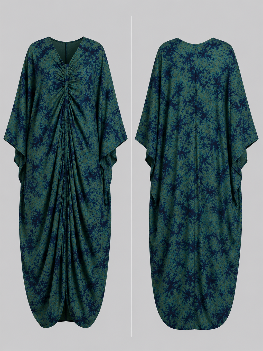 Olive & Navy Draped Bubu Gown – African-inspired print