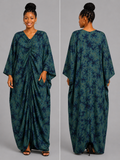 Olive & Navy Draped Bubu Gown – African-inspired print