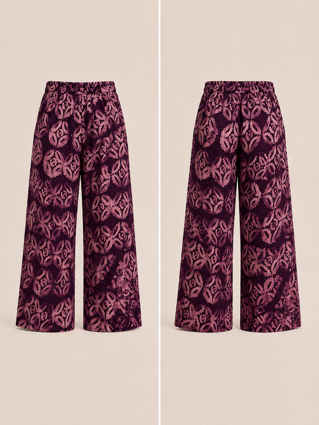 Plum Purple & Dusty Rose Wide-Leg Pants – African-inspired print