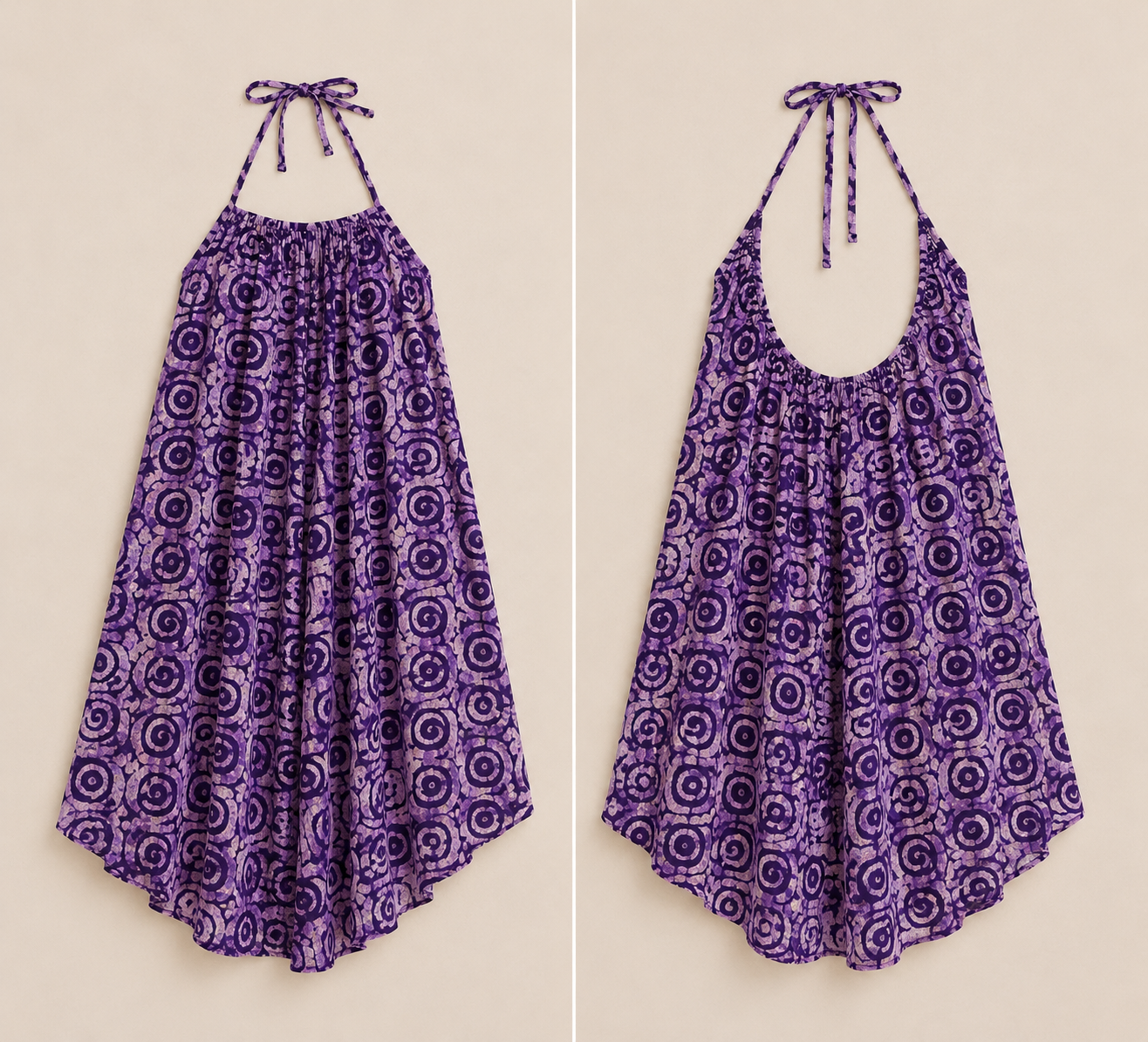 Purple Halter Swing Dress – African abstract-inspired print