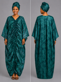 Emerald Teal Draped Bubu Gown – African-inspired print