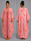 Coral Pink & Silver Grey Draped Bubu Gown – African-inspired print