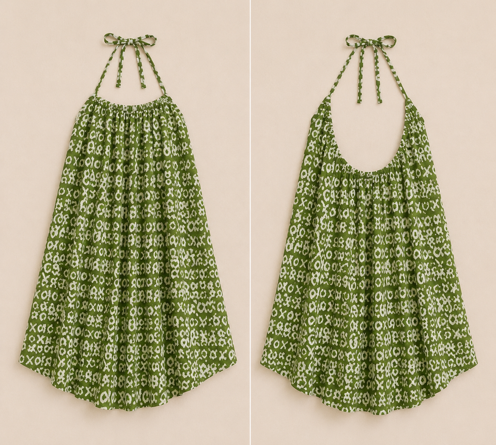 Olive Green Halter Swing Dress – African abstract-inspired print