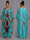 Turquoise & Rust Draped Bubu Gown – African-inspired tie-dye print