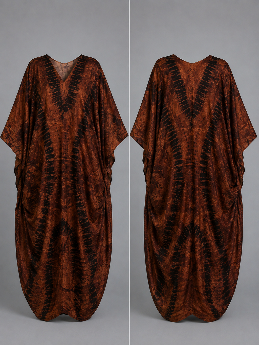 Cocoa Brown & Black Draped Bubu Gown – African-inspired print