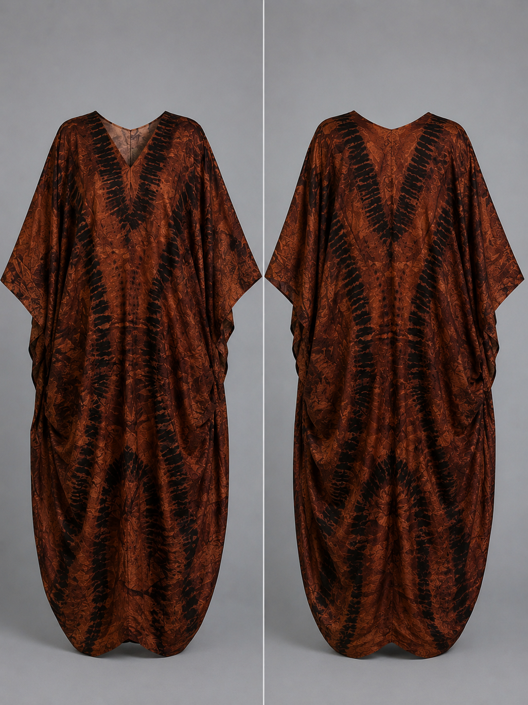 Cocoa Brown & Black Draped Bubu Gown – African-inspired print