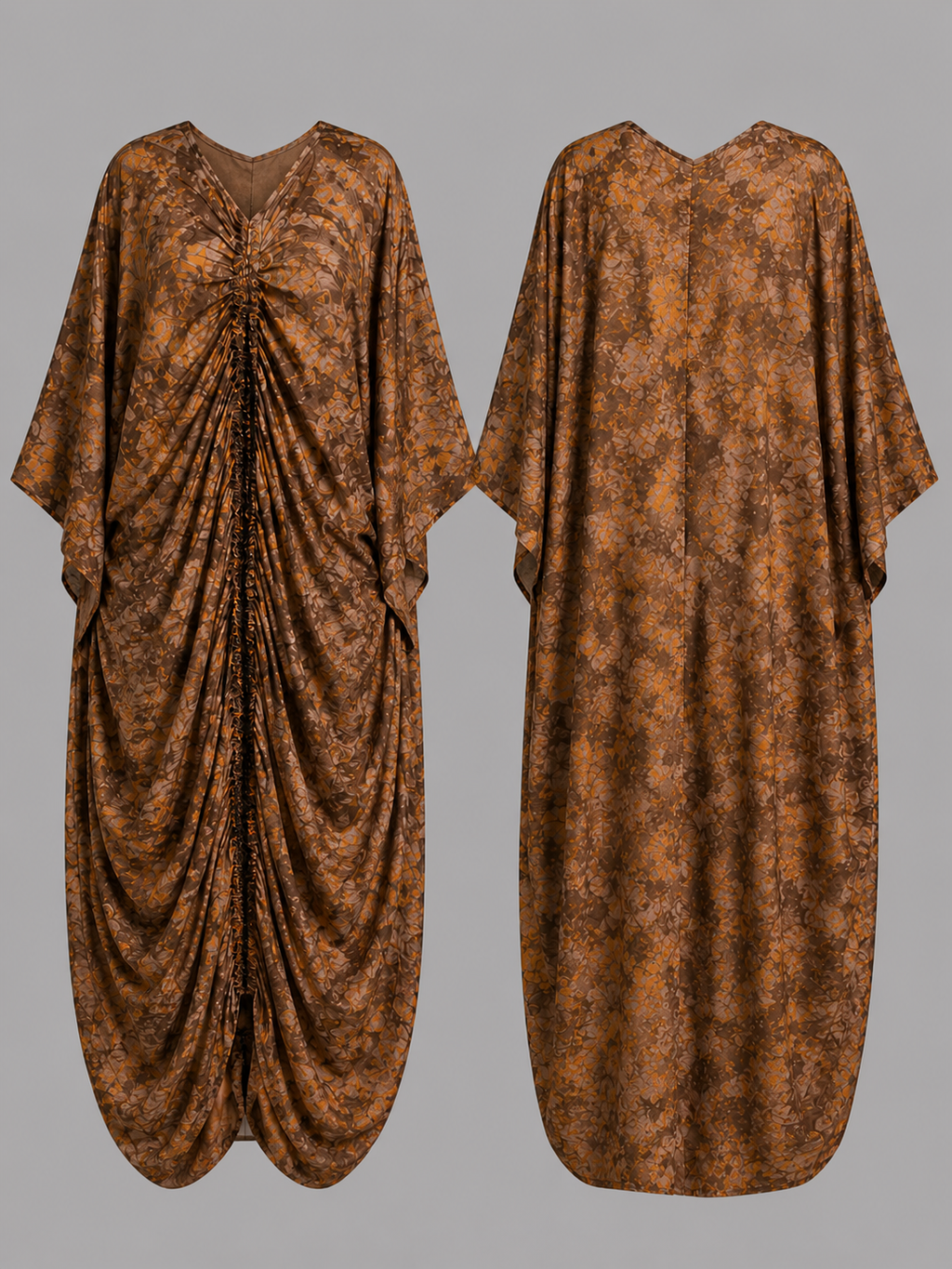 Mocha Brown & Burnt Orange Draped Bubu Gown – African-inspired print