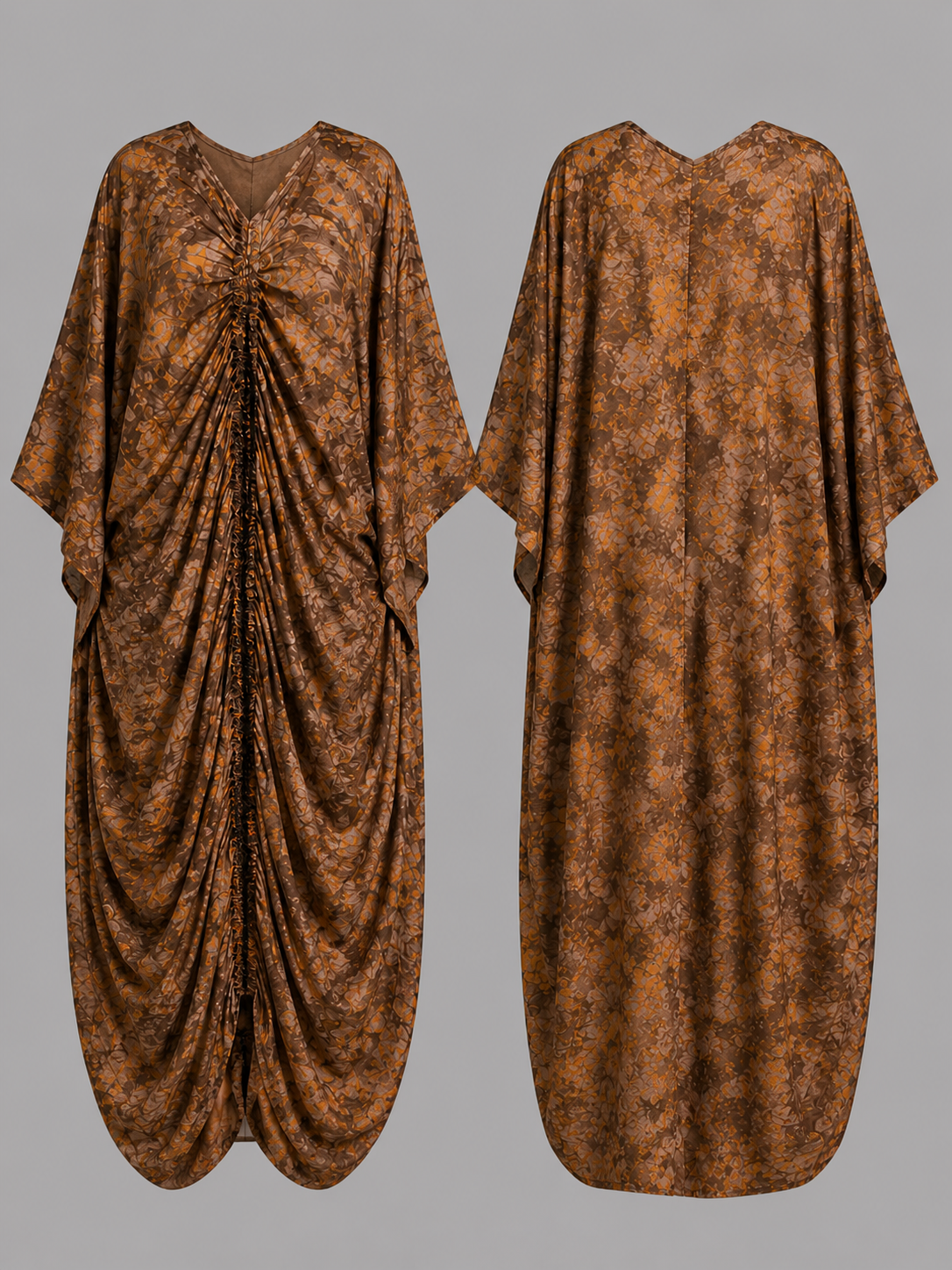 Mocha Brown & Burnt Orange Draped Bubu Gown – African-inspired print