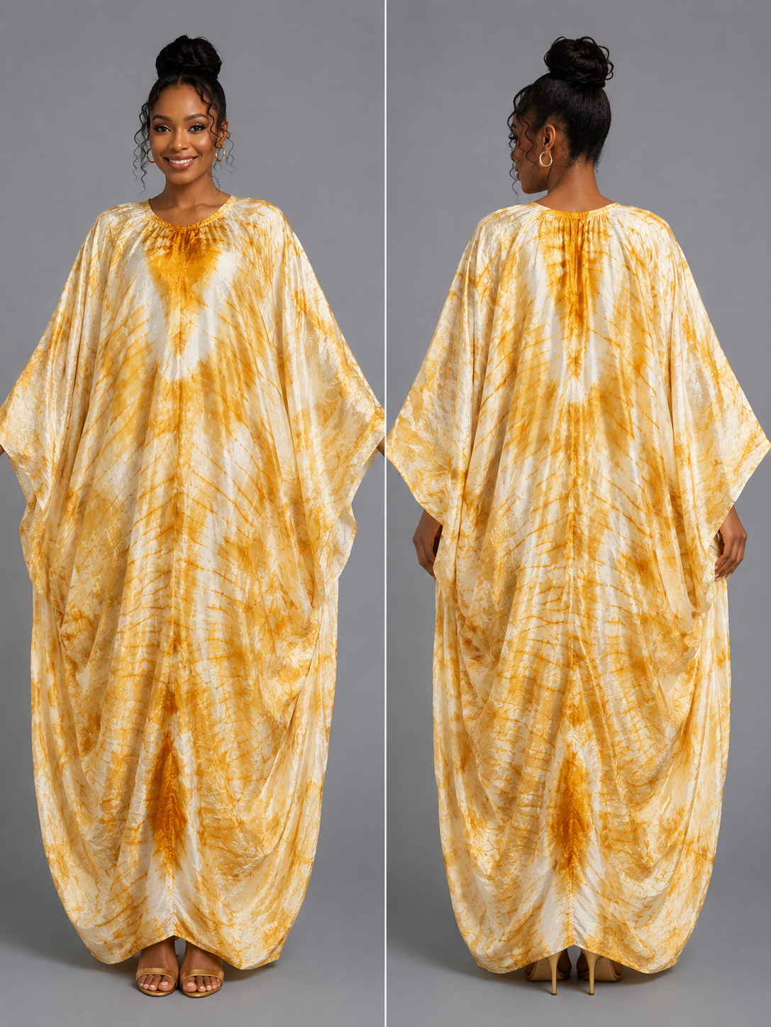 Ivory & Golden Amber Draped Bubu Gown – African-inspired print
