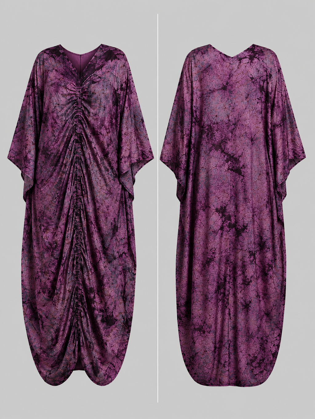 Orchid Purple & Deep Plum Draped Bubu Gown - African-inspired tie-dye print