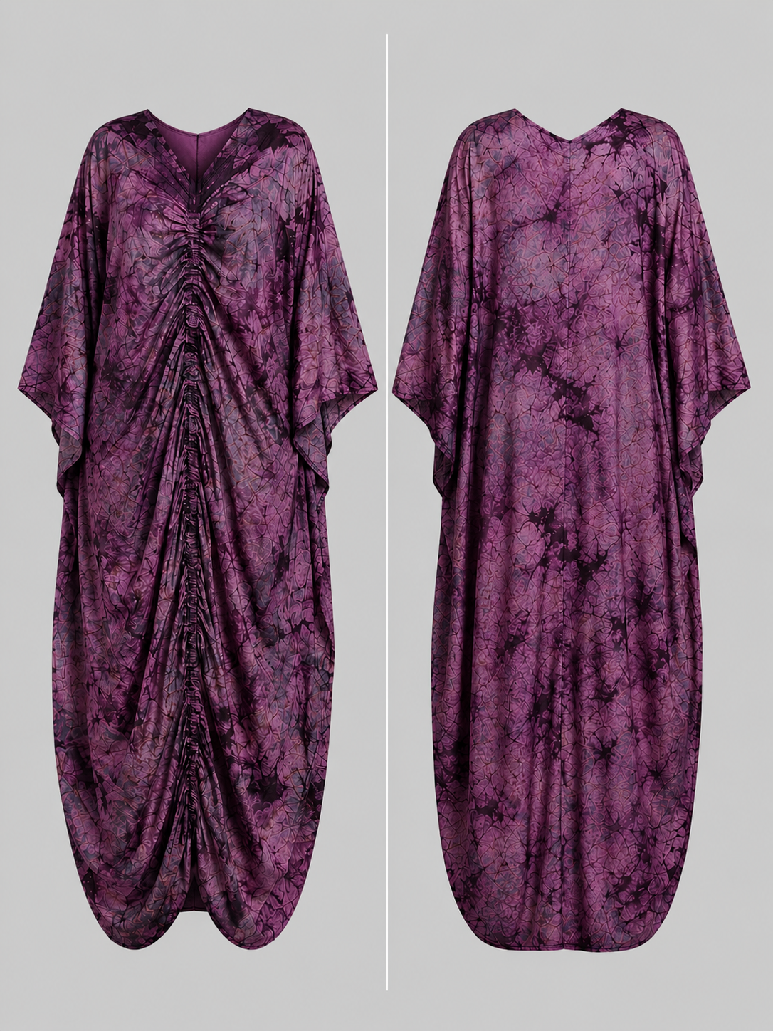 Orchid Purple & Deep Plum Draped Bubu Gown - African-inspired tie-dye print
