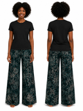 Black & Deep Teal Palazzo Pants - Handcrafted African Wax Print