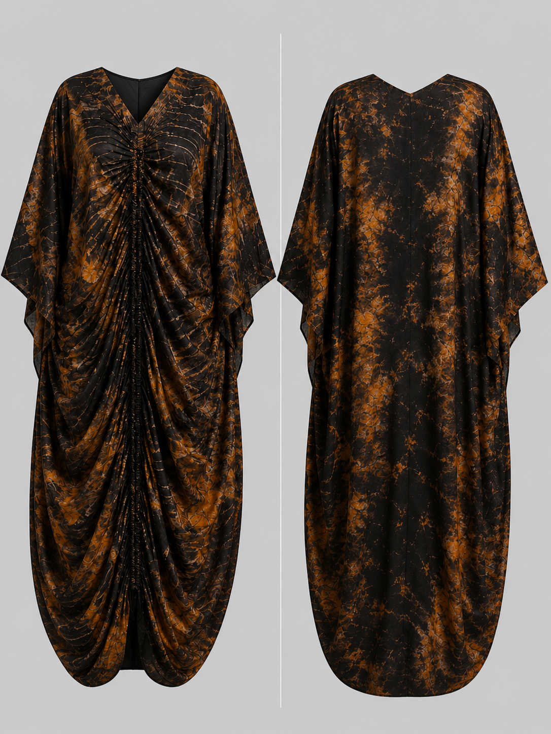 Black & Bronze Draped Bubu Gown – African-inspired print