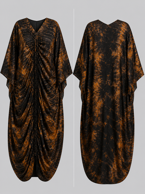 Black & Bronze Draped Bubu Gown – African-inspired print