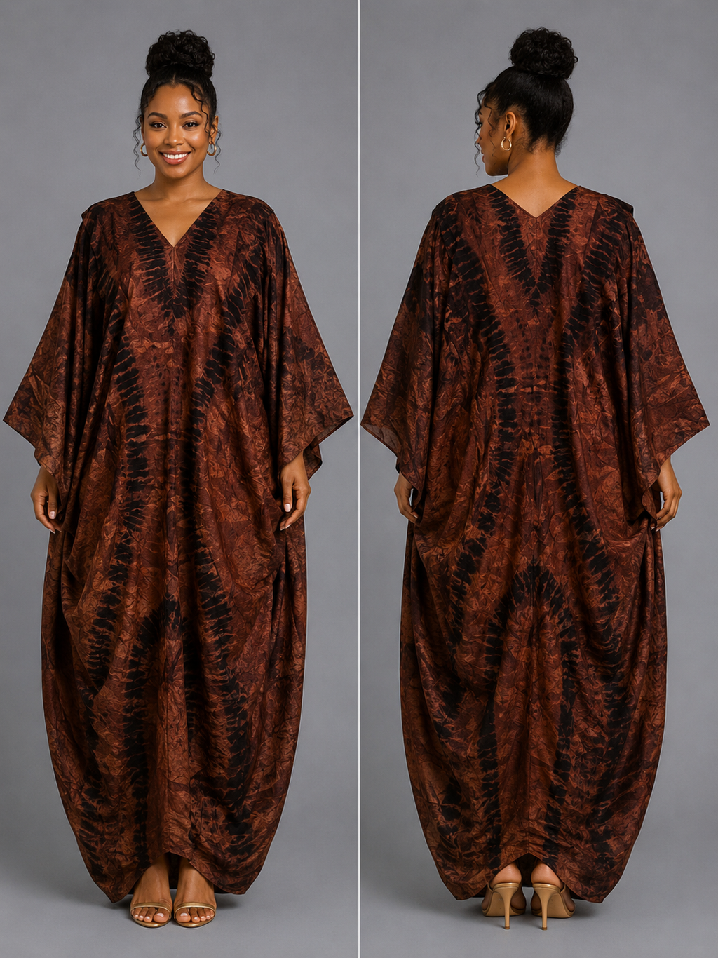 Cocoa Brown & Black Draped Bubu Gown – African-inspired print