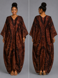 Cocoa Brown & Black Draped Bubu Gown – African-inspired print