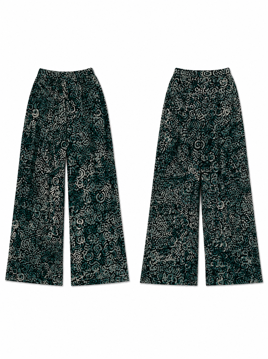 Black & Deep Teal Palazzo Pants - Handcrafted African Wax Print