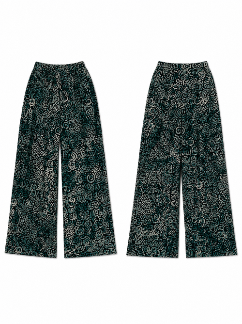 Black & Deep Teal Palazzo Pants - Handcrafted African Wax Print