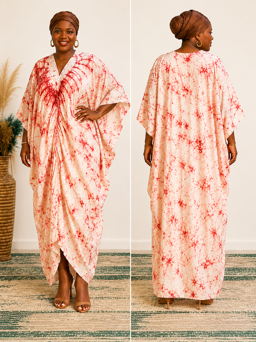 Blush & Rose Draped Bubu Gown – African tie-dye inspired print