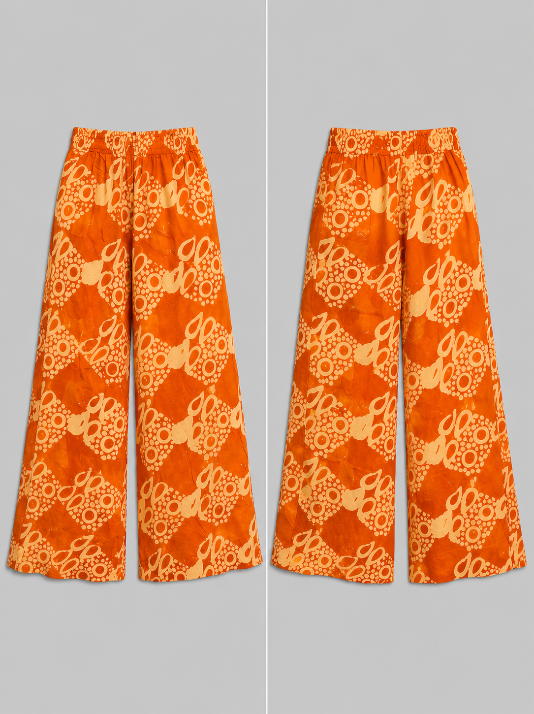 Orange & Cream Wide-Leg Palazzo Pants - Handcrafted African Wax Print