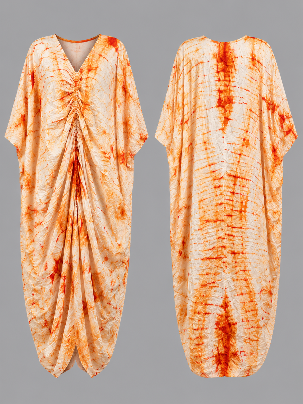 Orange & Ivory Bubu Draped Gown - African-inspired tie-dye print